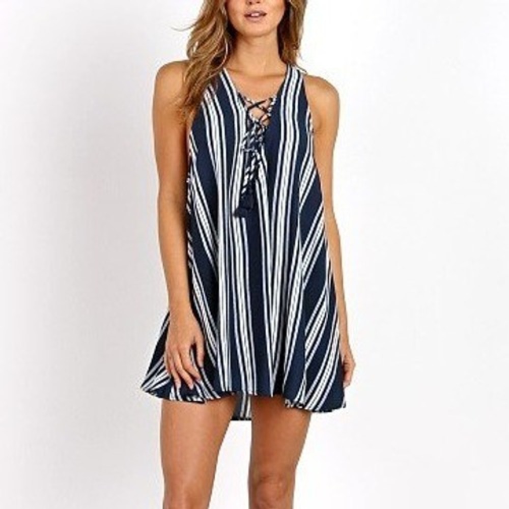 Show Me Your Mumu Rancho Mirage Tunic Dress Womens S Breeze Blue White Stripe